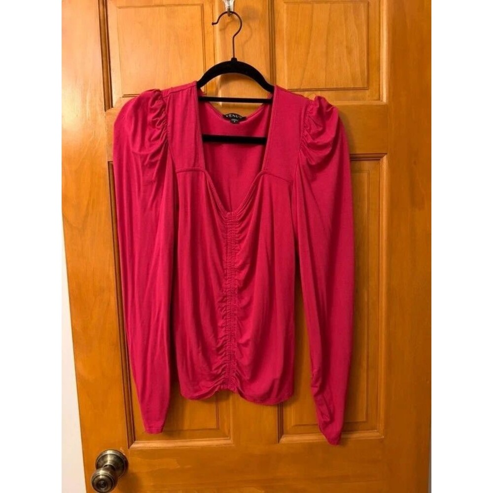 Ruched V-neck Top in Raspberry Red